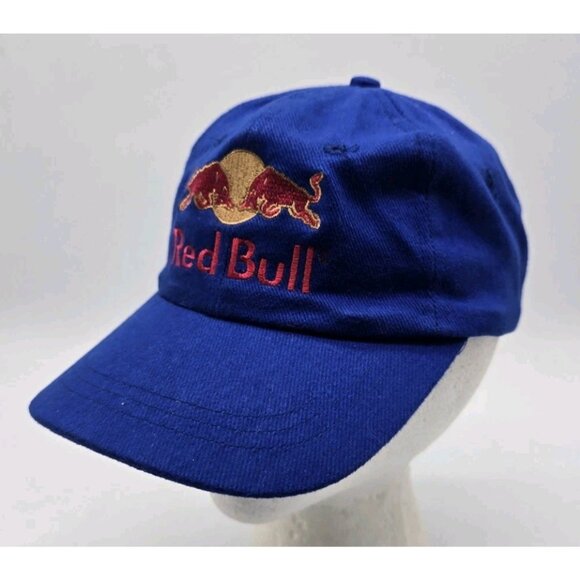 Vintage RED BULL Energy Drink Blue Strapback Hat KC Caps Head Shots Adjustable - Picture 1 of 8